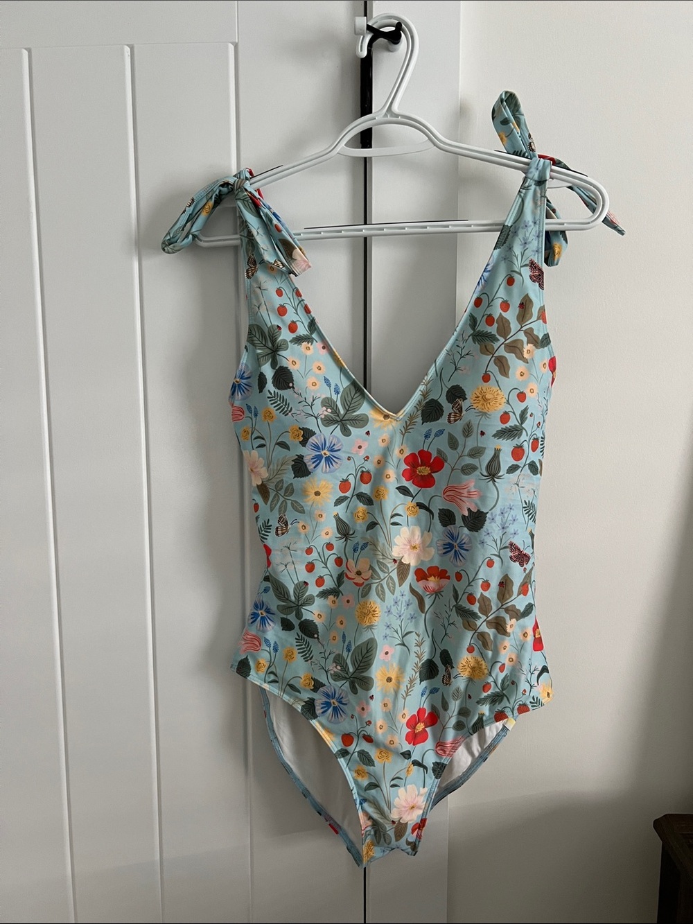 Rifle Paper Co x Summersalt Light Blue Floral Tie-Shoulder One-Piece Swimsuit